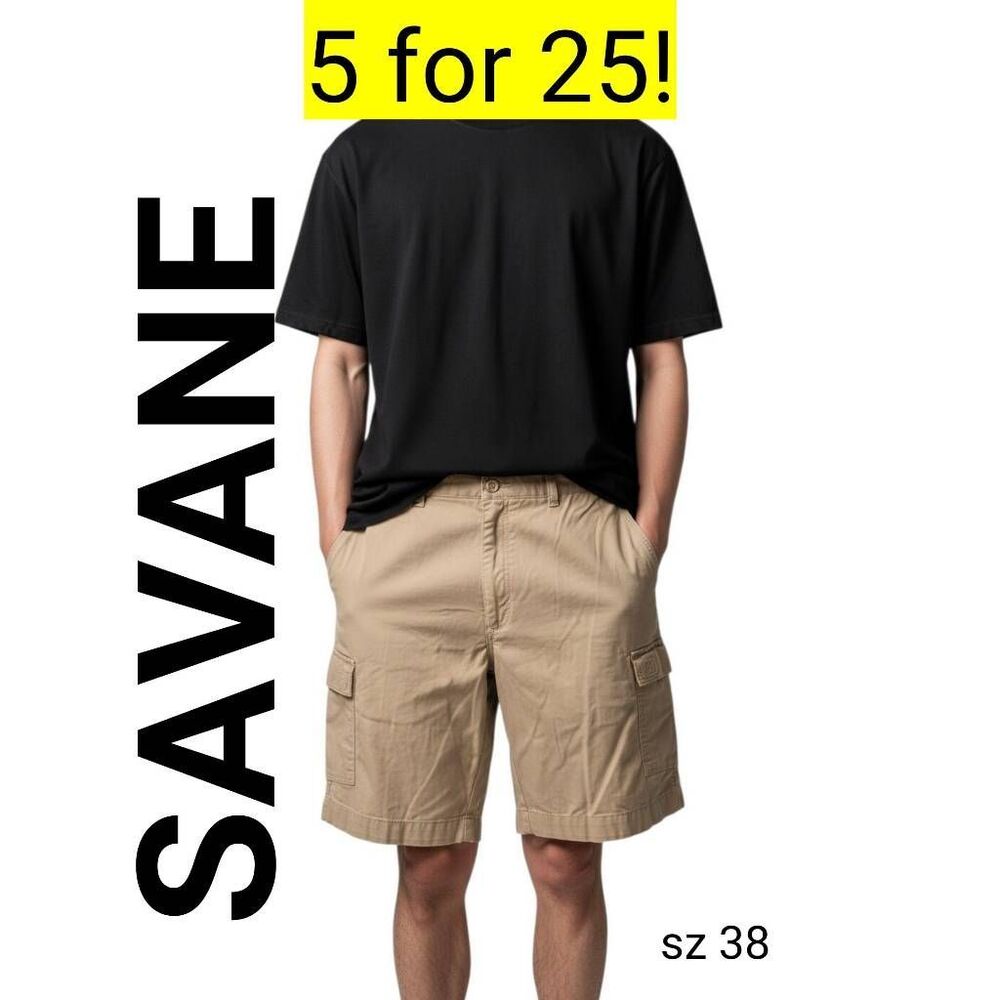 Savane Tan Khaki Flat Front Cargo Pockets Shorts SALE! 5 for 25